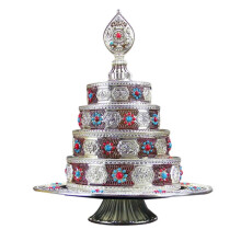 (Argent) Tibetan Buddhism Manza Pan Decoration Collectible For Meditation Home Office Aureate