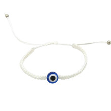 (Blue Eyes White) Devil's Eye Hand Woven Bracelet Unisex Handmade Beaded Adjustable Bangle Elegant Stylish Jewelry for Men Women