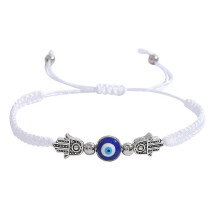 (Silver Double Palm B) Devil's Eye Hand Woven Bracelet Unisex Handmade Beaded Adjustable Bangle Elegant Stylish Jewelry for Men Women