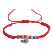 (Silver Love Pendant) Devil's Eye Hand Woven Bracelet Unisex Handmade Beaded Adjustable Bangle Elegant Stylish Jewelry for Men Women