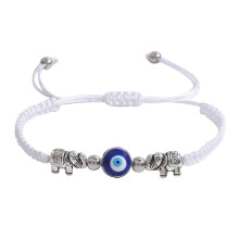 (Silver Elephant C) Devil's Eye Hand Woven Bracelet Unisex Handmade Beaded Adjustable Bangle Elegant Stylish Jewelry for Men Women