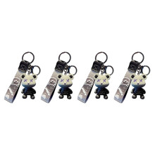 4 Pcs Men Women Boy Girl Cute Color Bear Keychain Braided Rope Resin Animal Pendant Metal Key Ring Gray