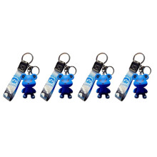 4 Pcs Men Women Boy Girl Cute Color Bear Keychain Braided Rope Resin Animal Pendant Metal Key Ring