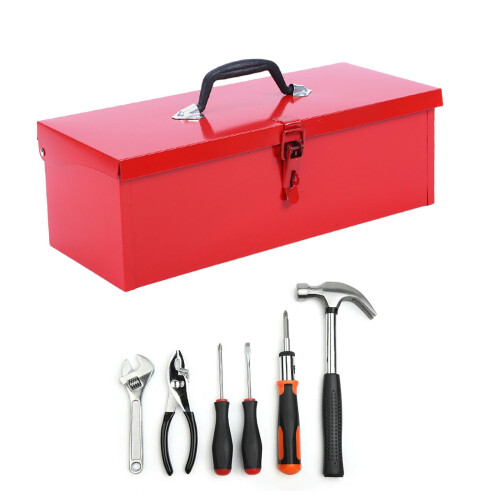 Hand Tool Case Iron Tool Box Latch Closure Ergonomic Handle Easy Access Tool Chest Multifunction Empty Tool Box for Workshops 2