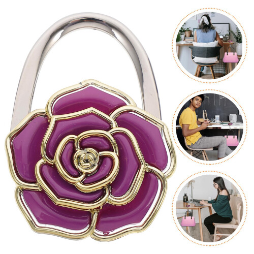 bolsa de mão dobrável em forma de flor de rosa com cabide roxa 1