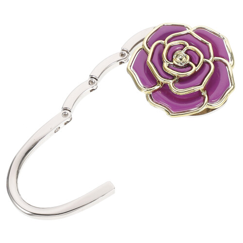 bolsa de mão dobrável em forma de flor de rosa com cabide roxa 2