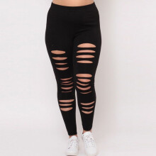 Plus Size Womens Fashion Solid Color Leggings Trousers Yoga Sport Hole Casual Pants (Black,L-5XL)