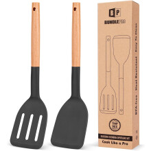 2-Pack Silicone Cooking Spatulas, Heat-Resistant Non-Stick Turners with Wooden Handles – Ideal for Frying, Baking, Flipping