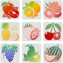 stuks fruitstencils (20 x 20 cm) – Ananas, citroen, watermeloen, perzik, peer, kers, aardbei, druif – Herbruikbare plastic stencils voor hout.