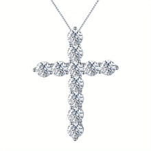 11 karat Moissanit Kors Halskæde, DF/VVS1, 925 Sterling Sølv – Unisex Vedhæng, Bryllups-/Forlovelsesgave