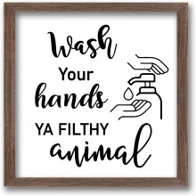 Wash Hands Sign Square Wood Frame 7x7 Inch Acrylic Canvas