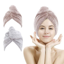 2 Pack Microfiber Hair Towel Wrap,Hair Drying Towel with Button, Hair Towel Turban,Quick Dry,Anti-frizz,Absorbent Head Towel (Pink&Beige)