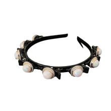 Xinwanna Shining Rhinestone Faux Pearls Flower Decor Women Headband Non-slip Elastic Double Layer Bangs Clips Hair Hoop Hair Accessories (Multicolor)