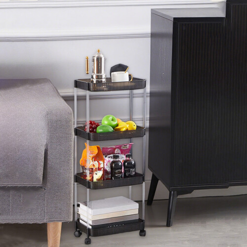 Organizing Rolling Storage Cart with Adjustable Shelves - Plastic Multi-tier Organizer for Kitchen/Bathroom, Black