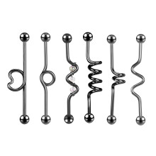 6 ks/sada 14G spirálovité průmyslové náušnice s činkou, kulička, průmyslový piercing do chrupavky