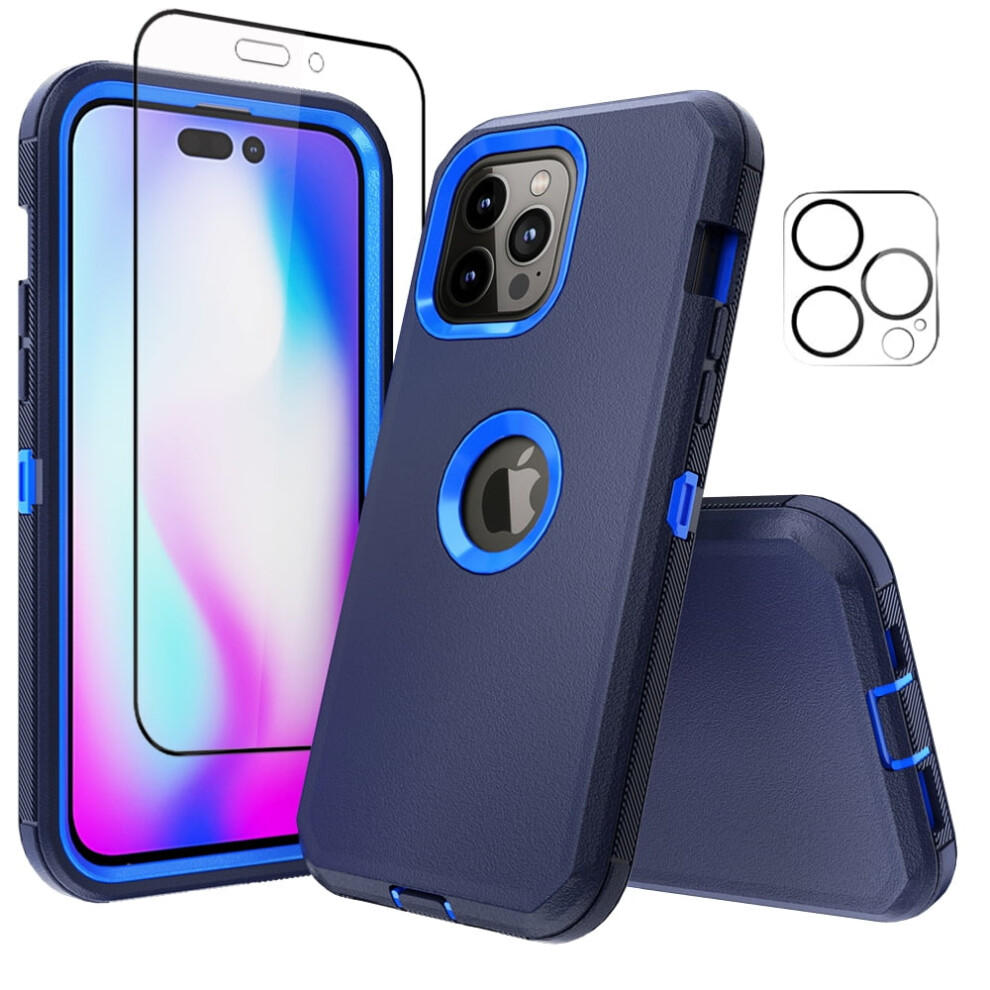 Compatible With Iphone 14 Pro Case + Screen & Camera Lens Protector, Heavy-Duty Shockproof, Blue/, 6.1" Dark/Blue 9028731120621