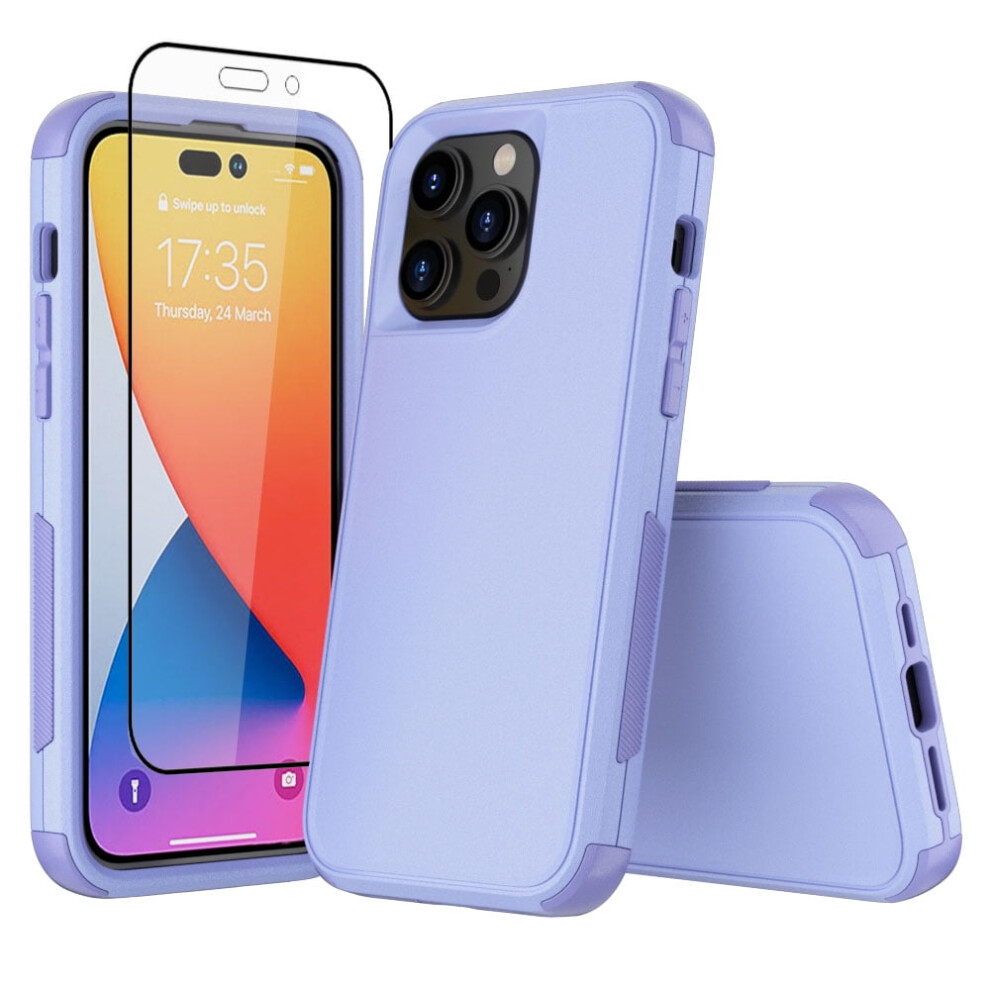 Compatible With Iphone 14 Pro Max Case + Screen Protector, Heavy-Duty Shockproof Light Case For 6.7" Purple 9028731121178