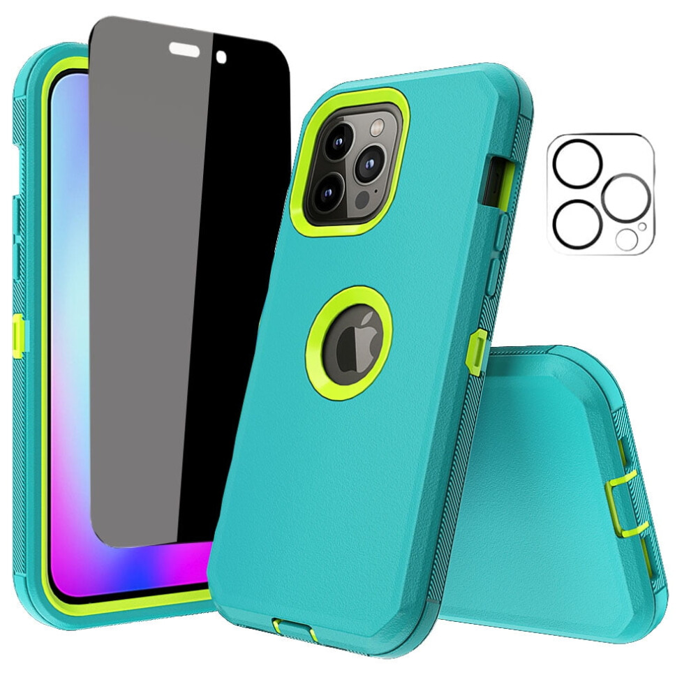 Compatible With Iphone 14 Pro Case + Screen Protector (Anti-Spy Privacy) + Camera Lens Protector, Heavy-Duty Shockproof Case, 6.1", Green/Yellow 9028731122861