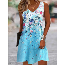 Abito estivo da donna senza maniche con stampa floreale stile boho, vestibilità ampia e casual, taglia S