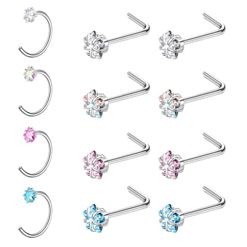 12 τεμάχια/σετ 20 γρ. Piercing δαχτυλιδιών μύτης σε σχήμα C, piercing ρουθουνιών με αστέρια