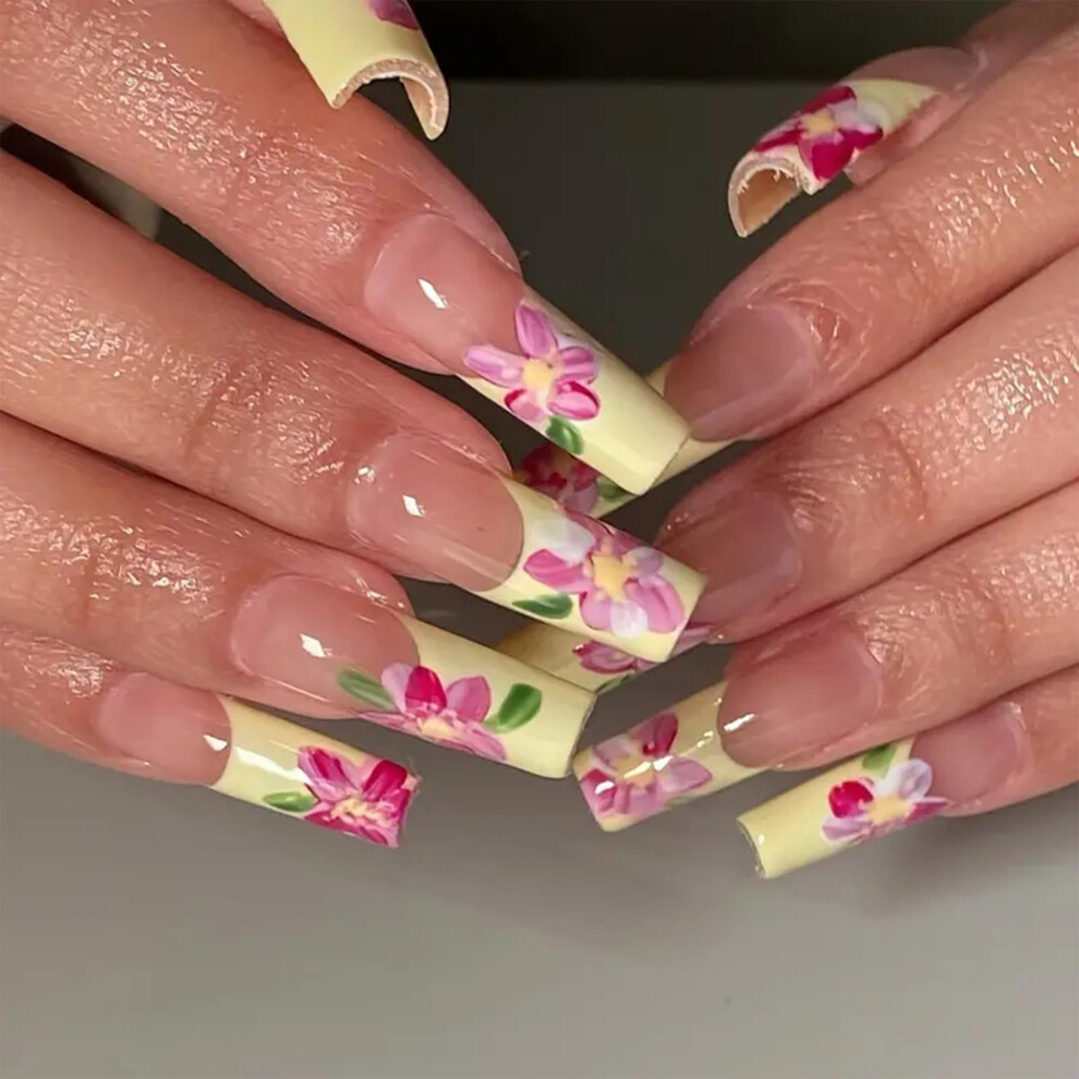 Roc-Electron 24Pcs Flower False Nails For Party & Daily Use