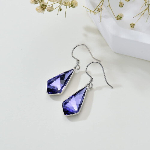 Amethyst Rhombus Drop Earrings 925 Sterling Silver 2