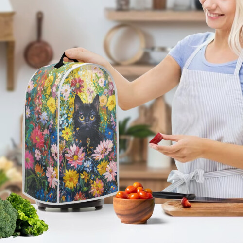 Κάλυμμα σκόνης για μηχανή καφέ Black Cat Floral για εσωτερική κουζίνα, παχύρρευστο 2