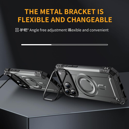 Capa para iPhone 17 Pro Max, compatível com MagSafe, com suporte de anel de metal para câmera, capa resistente a impactos em silicone e 2