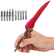 Federkielkunst Retro Edelstahl Füllfederhalter Signaturgeschenk für Kalligraphie Karminrot