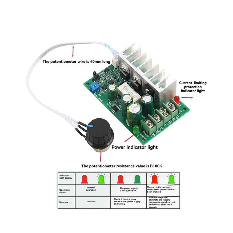Pwm Motor Speed Controller 10-60V 0- Adjustable Speed Governor Overcurrent And Overload Protection 6031466135917
