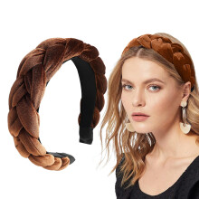 Women's Velvet Braided Headband, Wide Vintage Padded Hair Band for Workouts & Daily Wear – Compatible with All Hair Types