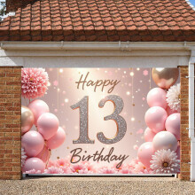 Striscione di compleanno rosa glitterato in poliestere, 150x100 cm