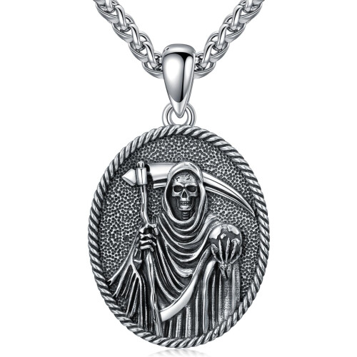 Κολιέ Santa Muerte από ασήμι 925 μενταγιόν Grim Reaper Κοσμήματα Δώρα για άνδρες και γυναίκες