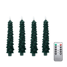 Lot de 4 bougies coniques LED sans flamme, 24,6 cm (9,7 pouces), minuterie 6 h, effet 3D, fonctionne sur piles – Compatibles avec sapin de Noël et