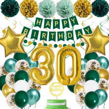 Décorations pour une fête d'anniversaire de 30 ans : ballons vert turquoise et or, articles de fête pour une personne de 30 ans