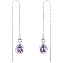 Infinity Gemstone Threader Earrings Long Chain Drop Earrings 925 Sterling Silver 12 Birthstone Birthday Jewelry Gifts for Women (Gift Box)