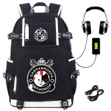 Anime Danganronpa Monokuma rugzak/schooltas met USB-oplaadpoort en koptelefoonaansluiting (zwart)