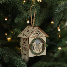 Décoration de Noël lumineuse en bois en forme de cabane - Mini maison de Noël LED pour sapin, ambiance festive intérieure et décor de fête