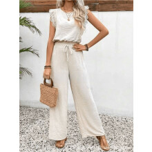 Completo estivo da donna in due pezzi, composto da top corto senza maniche e pantaloni a gamba larga, taglia 2XL.