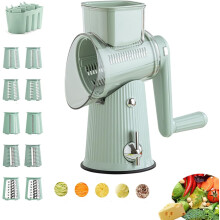 Râpe à fromage et trancheuse rotative 5 en 1, lames en acier inoxydable, base à ventouse puissante, nettoyage facile – Compatible avec les
