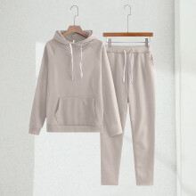 Conjunto de moletom feminino de manga comprida com chapéu, cáqui, tamanho G – Ideal para esportes e uso casual.