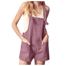 Macacão feminino casual sem mangas com bolsos, alças ajustáveis, rosa pink – Ideal para o verão