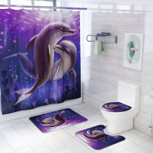 db-os aranyos delfines fürdőszoba szett zuhanyfüggönnyel és szőnyegekkel, WC-fedél huzattal és fürdőszőnyeggel, 12 akasztóval