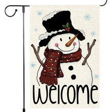 Drapeau de jardin Bonhomme de neige Flocon de neige 30 x 45 cm Petit format vertical en toile de jute, décorations de Noël et d'hiver pour jardin