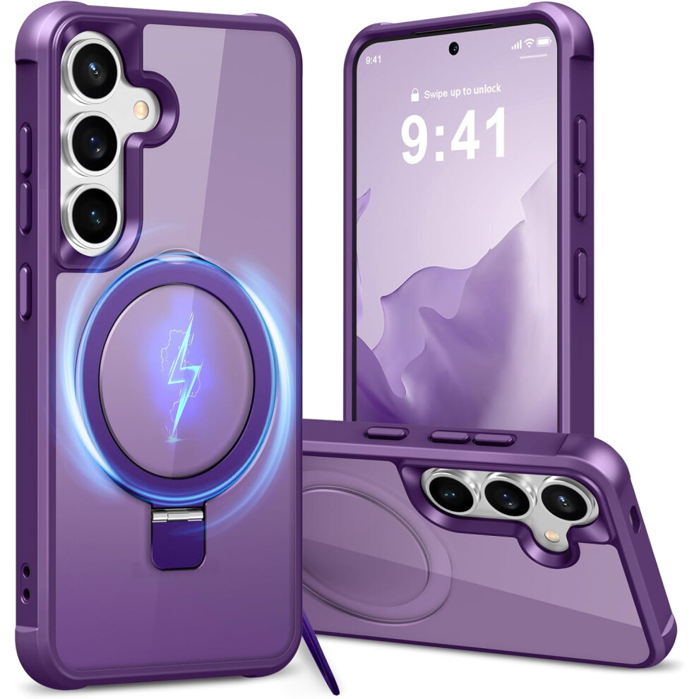 Samsung Galaxy S25 Case Â Magnetic Wireless Charging, Military-Grade Slim Shockproof Translucent Ring Stand Case 9028731128955