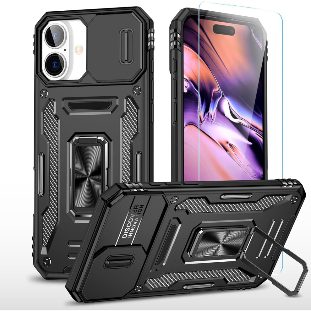 Iphone 16 Plus Case With Hd Screen Protector, Slide Camera Cover, Rotated Ring Kickstand Â Military-Grade (6.7") 9028731129471