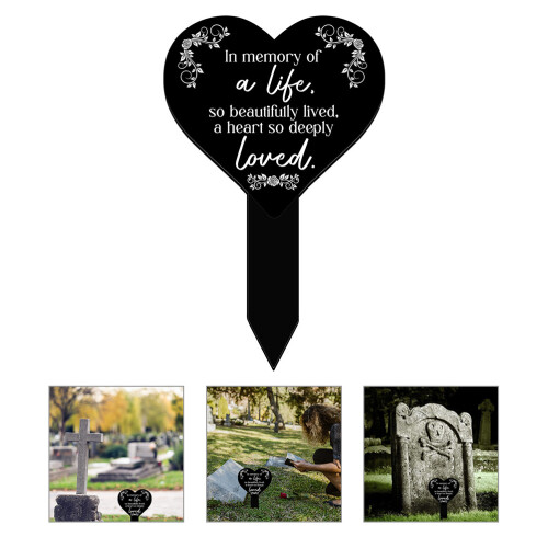 Schwarzer Acryl Friedhof Herz Grabdekoration Langlebig 1