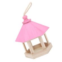 Pink Wooden Bird Feeder Handcrafted Outdoor Hanging Parrots Birdhouse