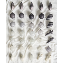 Set of 35 Baubles FROSTFALL Glass Grey