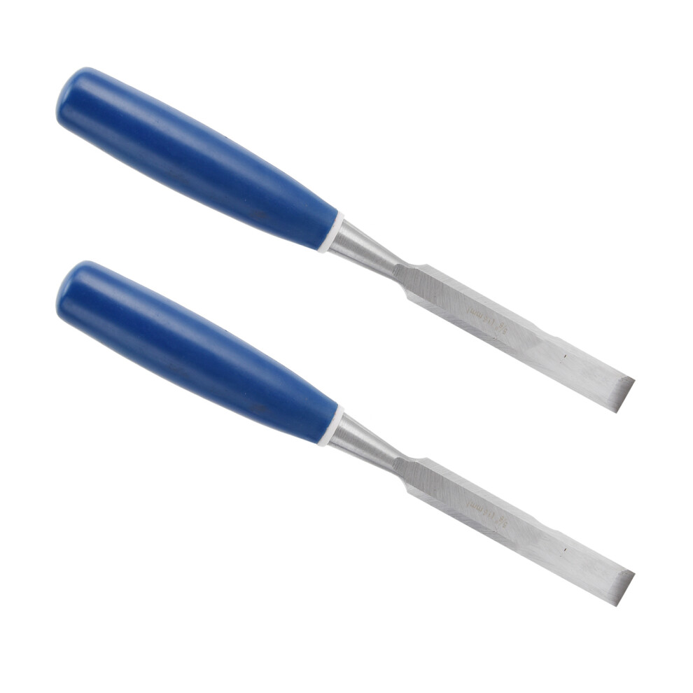 2Pcs Wood Chisels 5/8In Flat Slotting Carving Tools Blue Handle 4971377596464